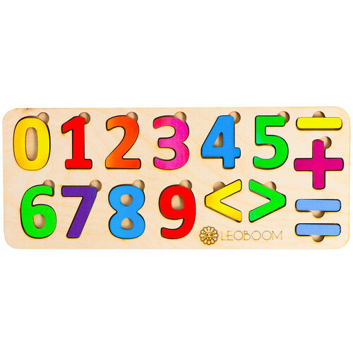 Деревянная рамка-вкладыш Smile Decor Цифры (Леобум), обучающая игра для малышей, учимся считать