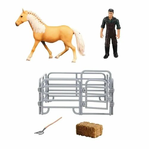 Фигурки животных серии Мир лошадей: Авелинская лошадь, фермер, ограждение, вилы, сено