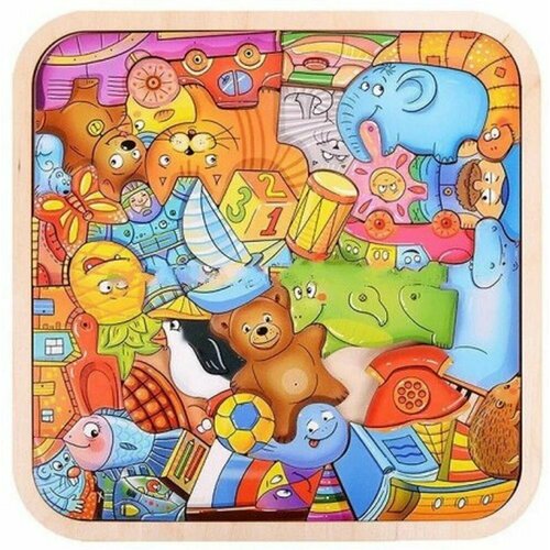 Пазл-головоломка Smile Decor Игрушки, деревянная рамка-вкладыш, 42 фигурные детали рамка вкладыш новогодние игрушки с красками smile decor