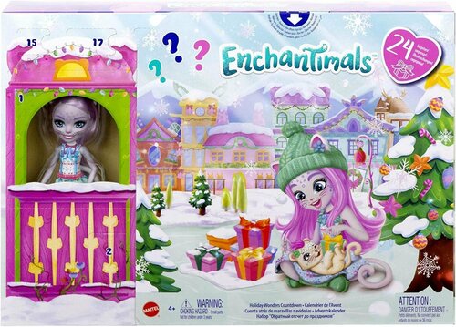 Игровой набор с куклой Адвент календарь Энчантималс Enchantimals с куклой Сибилл Снежный Барс