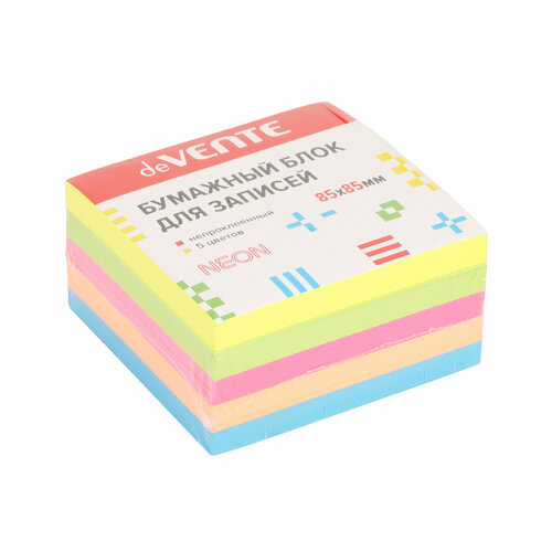 Блок для записей 8,5*8,5*5 см, куб, не склеенный, Neon, 5 цветов deVENTE