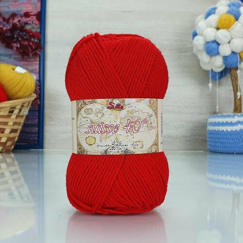 Пряжа Suisse (Silke), красный - 570, 70% шерсть, 30% полиамид, 2 мотка, 50 г, 150 м.