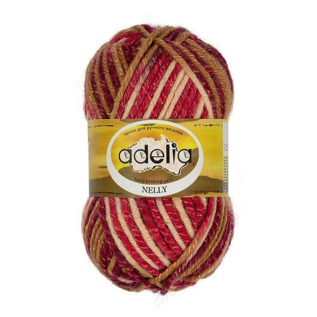 Пряжа Adelia "NELLY", 5 шт. по 100 г, набор, 70% шерсть, 30% акрил 100 м №29 св.бежевый-т.бежевый-т.красный-бодовый-люрекс