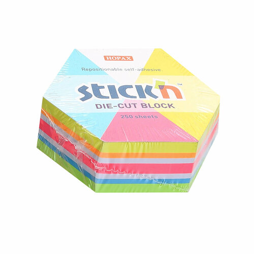 Блок самоклеящийся 61*70 мм, 250 листов, 6 цветов, Neon Hopax Stick n