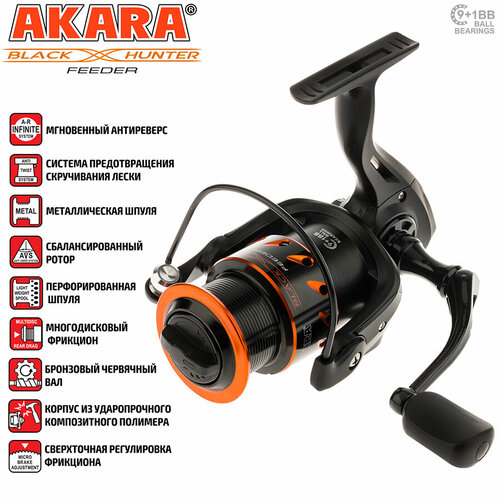 Катушка безынерционная Akara Black Hunter Feeder BHF5000 9+1 з/ш катушка akara black hunter feeder bhf4000 9 1 подшипника запасная шпуля