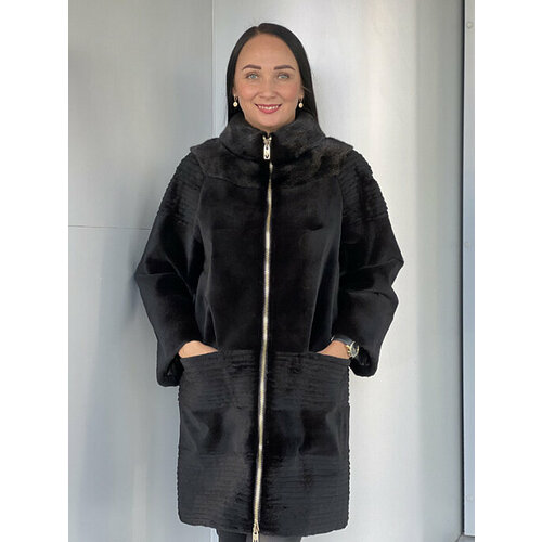 Шуба , норка, средней длины, силуэт прямой, без капюшона, подкладка, несъемный мех, карманы, размер 42, черный