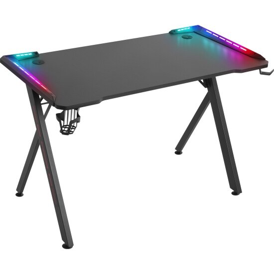Игровой стол Defender Gamer RGB, подвес кружки+гарн, черн.