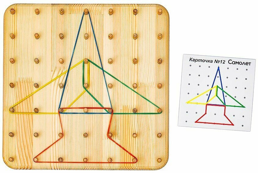 Деревянный геоборд с резинками, математический планшет, геометрик, 12 двусторонних карточек