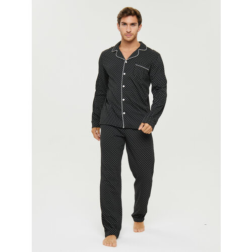 Комплект IHOMELUX, рубашка, брюки, трикотажная, карманы, пояс на резинке, размер 46, черный