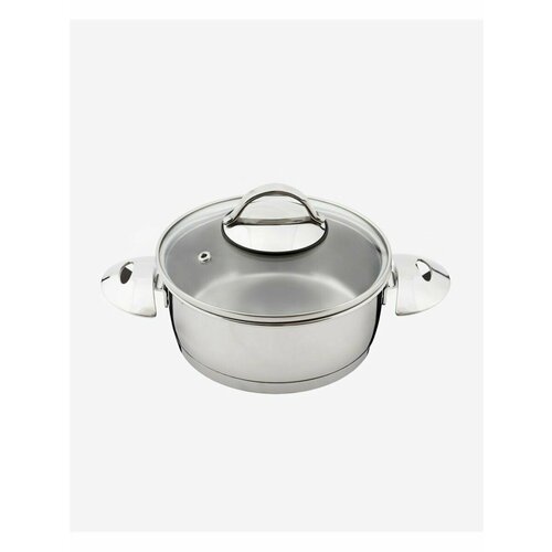 Аша Кастрюля из нержавеющей стали Аметист 1,5 литра, теплораспределяющий слой, стеклянная крышка, индукция, 160 мм