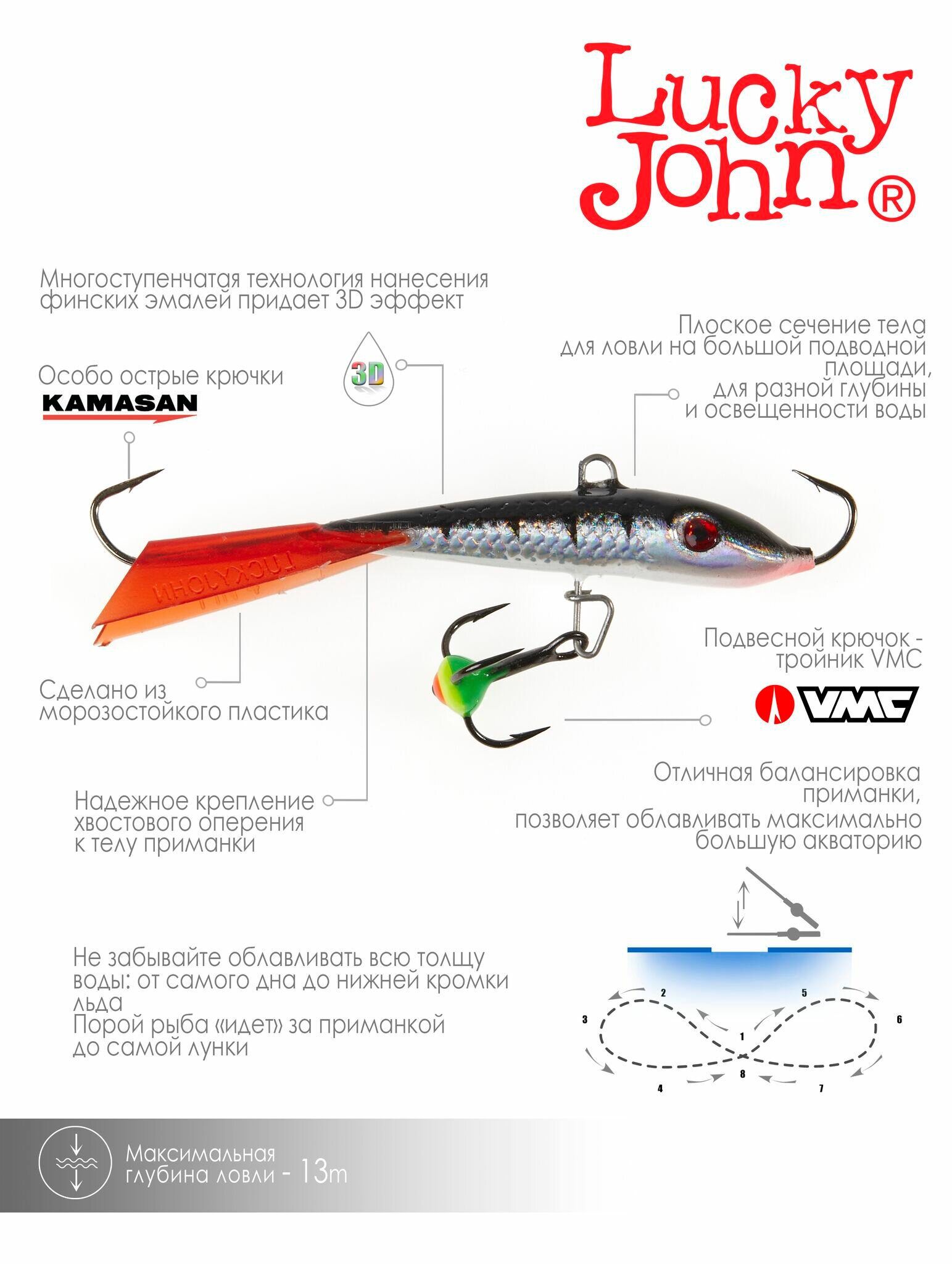 Балансир для зимней рыбалки Lucky John FIN 5 цвет 12HRT длина 70 мм вес 20 г — фото 1