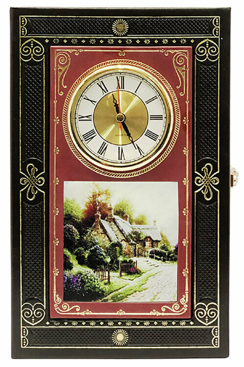 Ключница настенная с часами бордовая
