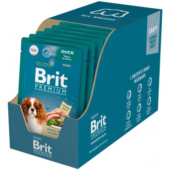 Корм влажный Brit Premium для взрослых собак миниатюрных пород утка с яблоком в соусе 14шт.*85г