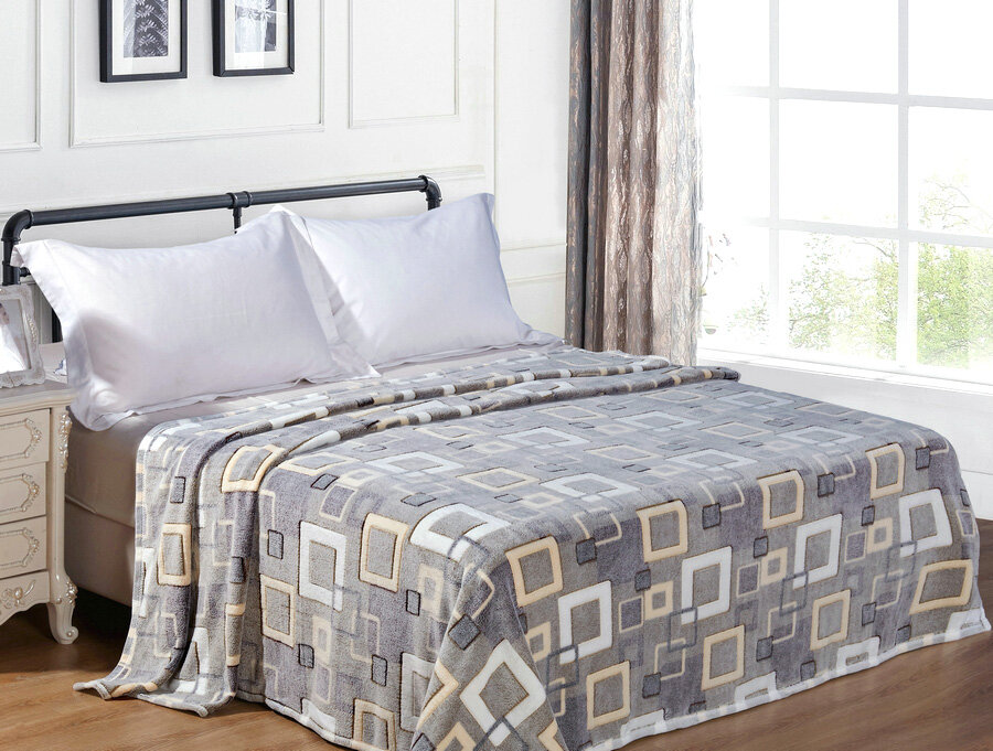 фото Жаккардовый плед из велсофта 2204-5 Квадраты на сером Elin (серый), 150x200