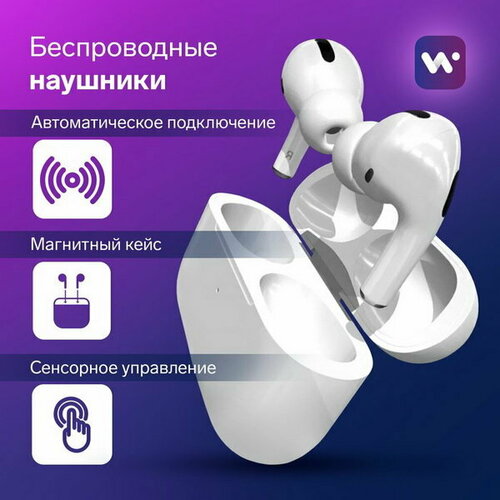 Наушники беспроводные Pro, TWS, Bluetooth 5.0, 40/500 мАч, сенсор, глянцевые, белые