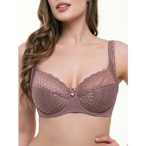 Бюстгальтер классика  Mia-Mella, кружевной, бретели регулируемые, размер 100E, экрю, коричневый
