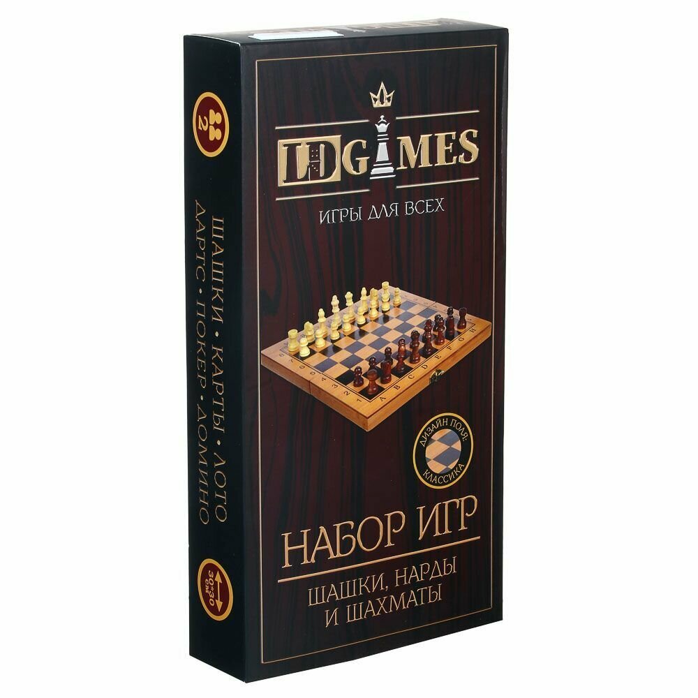 LDGames Набор игр 3 в 1 (шашки, шахматы, нарды), МДФ, 30х30см, 7911