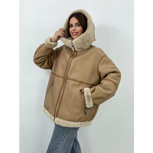  куртка  Karmelstyle зимняя, силуэт свободный, размер 56, коричневый