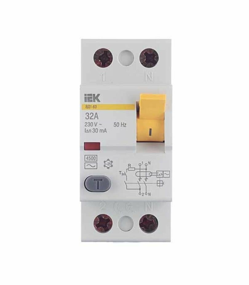 фото Выключатель дифференциального тока (УЗО) 2п 32А 30мА тип AC ВД1-63 IEK MDV10-2-032-030