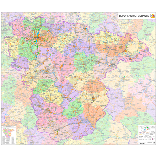 Настенная карта Воронежской области 95 х 105 см (на баннере) настенная карта воронежской области 153 х 178 см на баннере