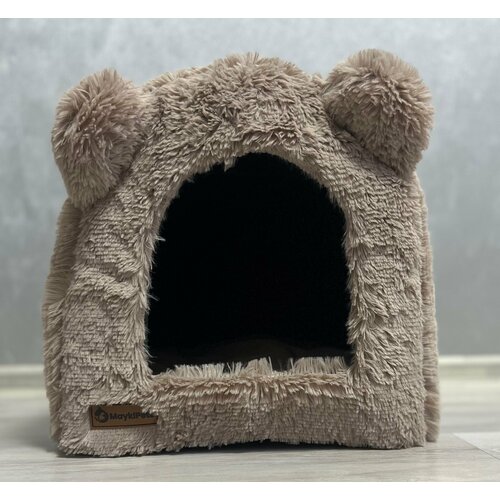 Меховой домик Мишка кофейный для кошек и собак/45х35х35см