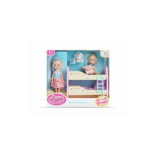Набор кукла с мебелью: двухъярусная кровать и две куклы, для девочек, куклы игрушки LR1418