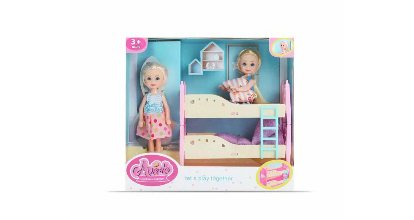 Набор кукла с мебелью: двухъярусная кровать и две куклы, для девочек, куклы игрушки LR1418