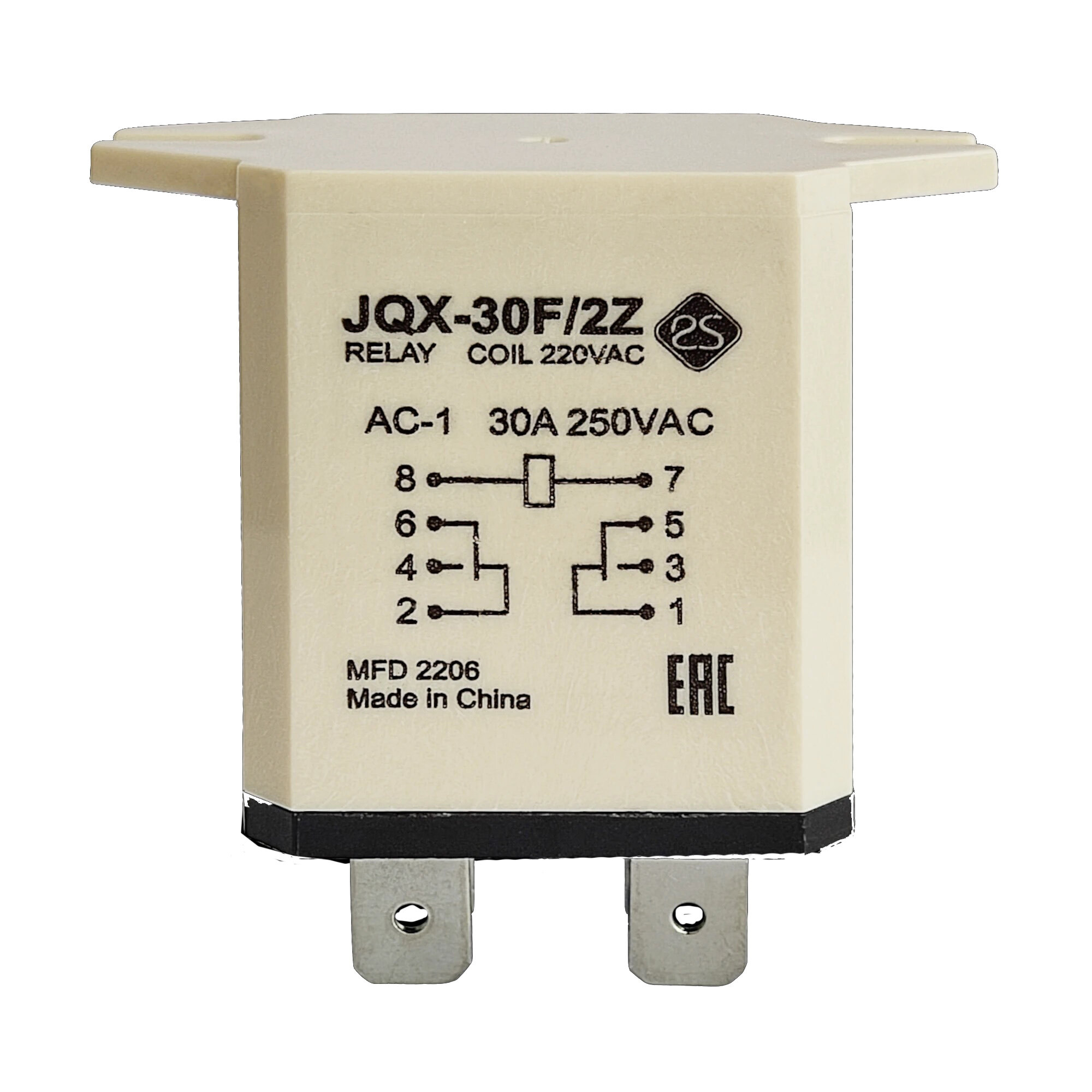 Реле JQX-30F/2Z-220VAC, два 30 амперных перекидных контакта, катушка 220В 50Гц — фото 2