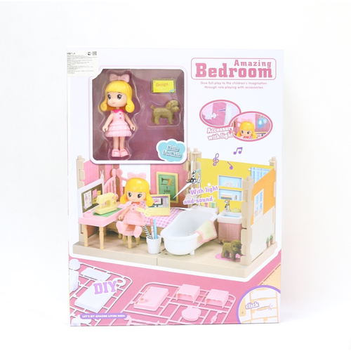 Игровой набор кукла с мебелью: спальня, ванная, кукла для девочек 6203 игрушечный домик жилая комната свет звук в коробке санузел спальня с мебелью кукла 10см собачка 6203