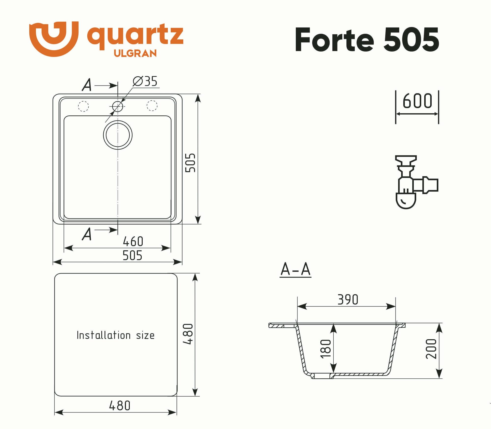 Мойка ULGRAN Quartz Forte 505-05 Бетон - фотография № 6