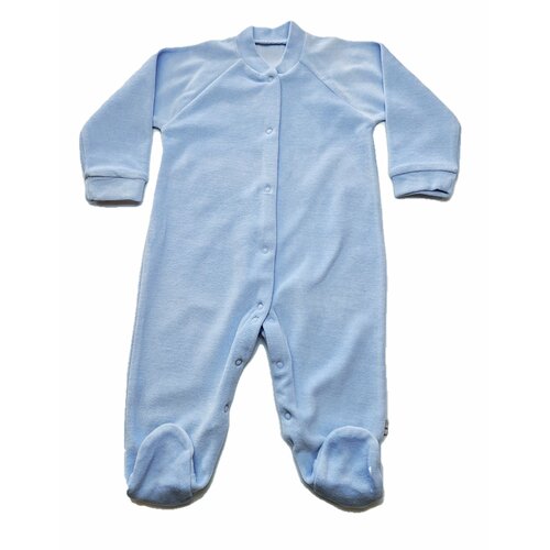 Комбинезон  детский, велюр, на кнопках, без капюшона, закрытая стопа, размер 74-48, голубой