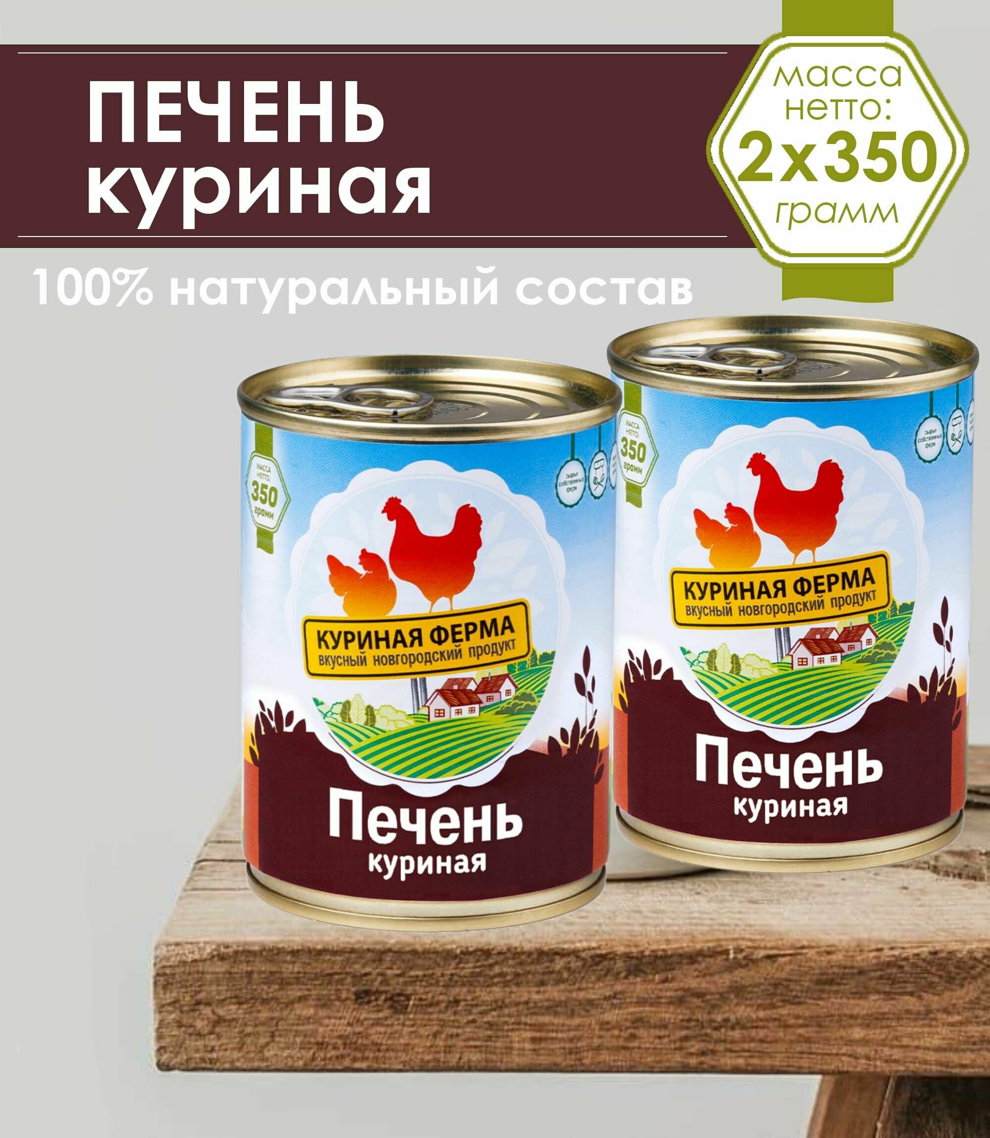 Куриная печень "Куриная ферма", 2 банки по 350 г / консервы птичьи стерилизованные