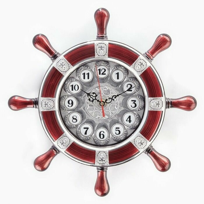 Часы настенные, серия: Море, "Штурвал" плавный ход, диаметр35 см,1 АА, 35 х 4 х 35