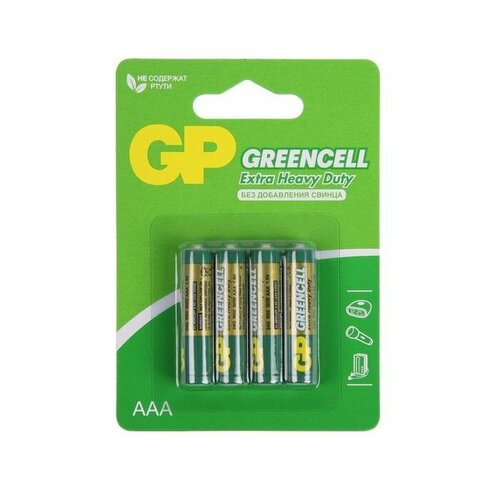 Батарейка солевая Greencell Extra Heavy Duty, AAA, R03-4BL, 1.5В, блистер, 4 шт. батарейка солевая gp greencell extra heavy duty aaa r03 4bl 1 5в блистер 4 шт