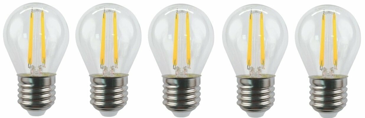 Светодиодная лампочка E27 6 Ватт филаментная теплый свет Шар FL-LED Filament G45 3000К 600лм Foton Lighting набор 5шт.