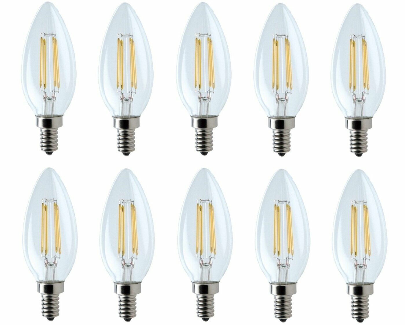 Светодиодная лампочка E14 6 Ватт филаментная теплый свет Свеча FL-LED Filament C35 3000К 600лм Foton Lighting набор 10шт.