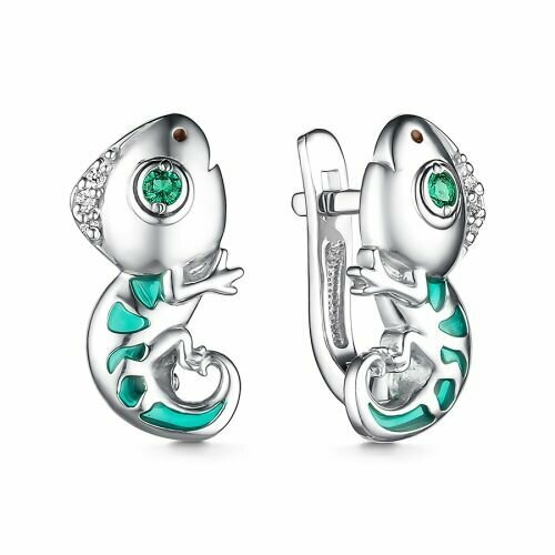 Серьги Мириада, серебро, 925 проба, фианит, эмаль, белый