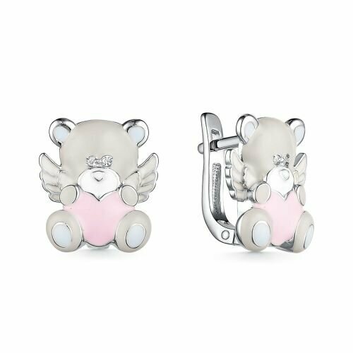 Серьги Мириада, серебро, 925 проба, фианит, эмаль, белый