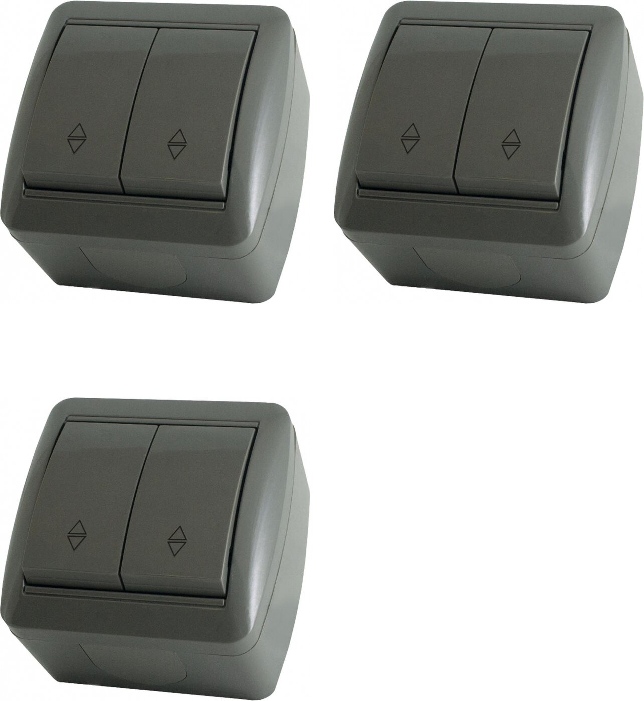 Выключатель TDM Electric Селигер двухклавишный для открытой проводки IP44 серый (комплект из 3 шт.)