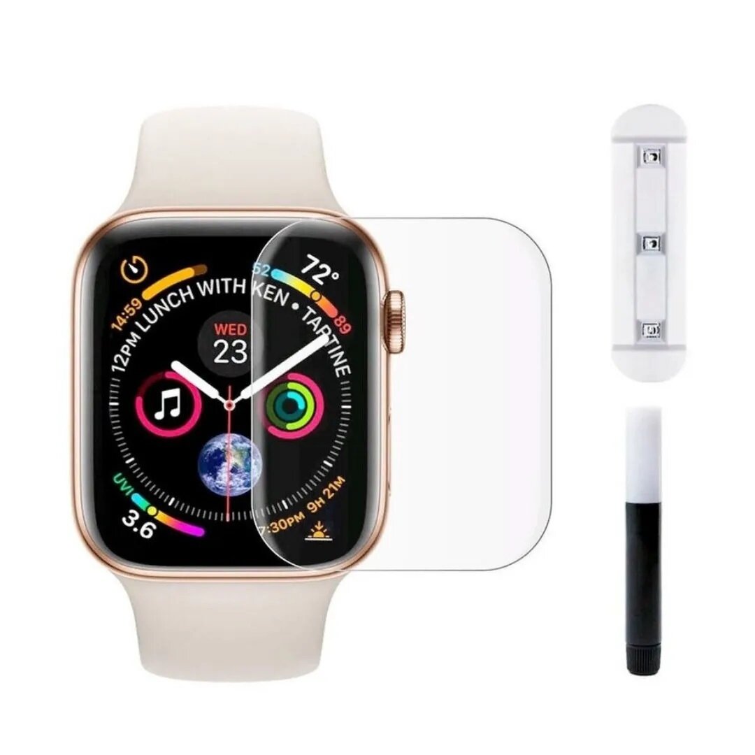 Защитное стекло "UV комплект" для Apple Watch/2/3/эпл вотч/2/3 (42 мм) (клей лампа)