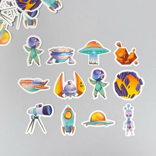 Наклейки для творчества Полёт в космос тиснение серебро набор 48 шт 9х7х08 см 474₽