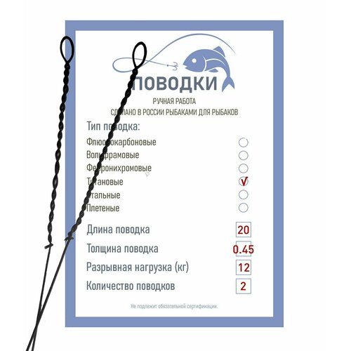фото Поводки титановые с закруткой типа струна неоснащенные 20 см 2 шт диам. 0,45 мм нагрузка 12 кг fish raid