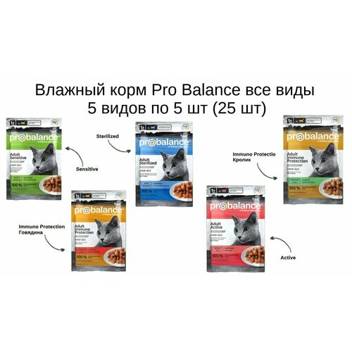 Влажный корм ProBalance все виды 5 видов по 5 шт (25 шт)