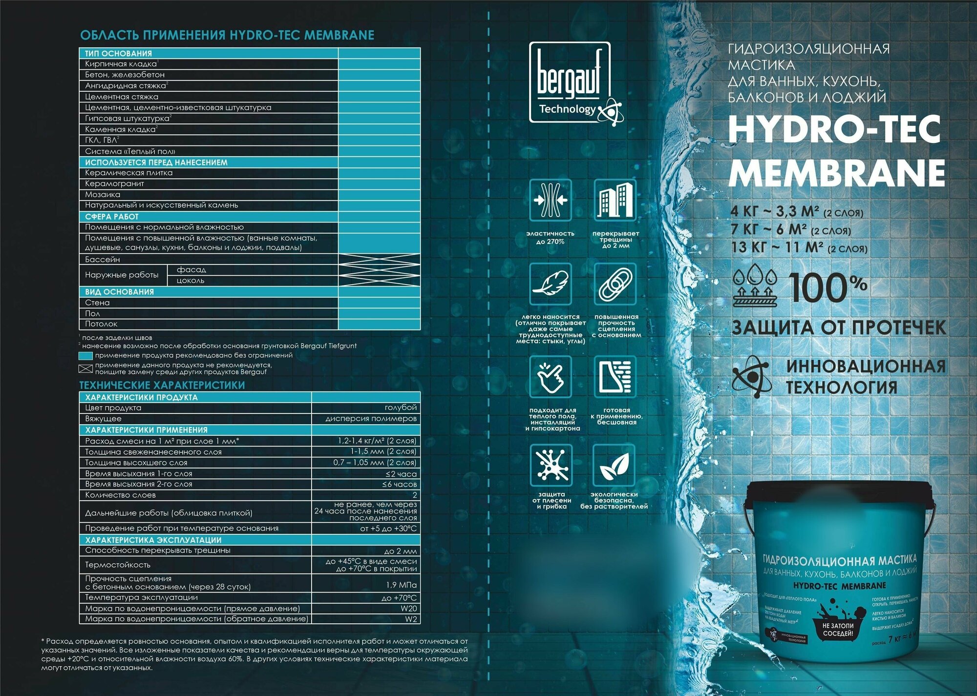 Мастика гидроизоляционная Hydro-tec membrane U 7 кг Bergauf - фото №10