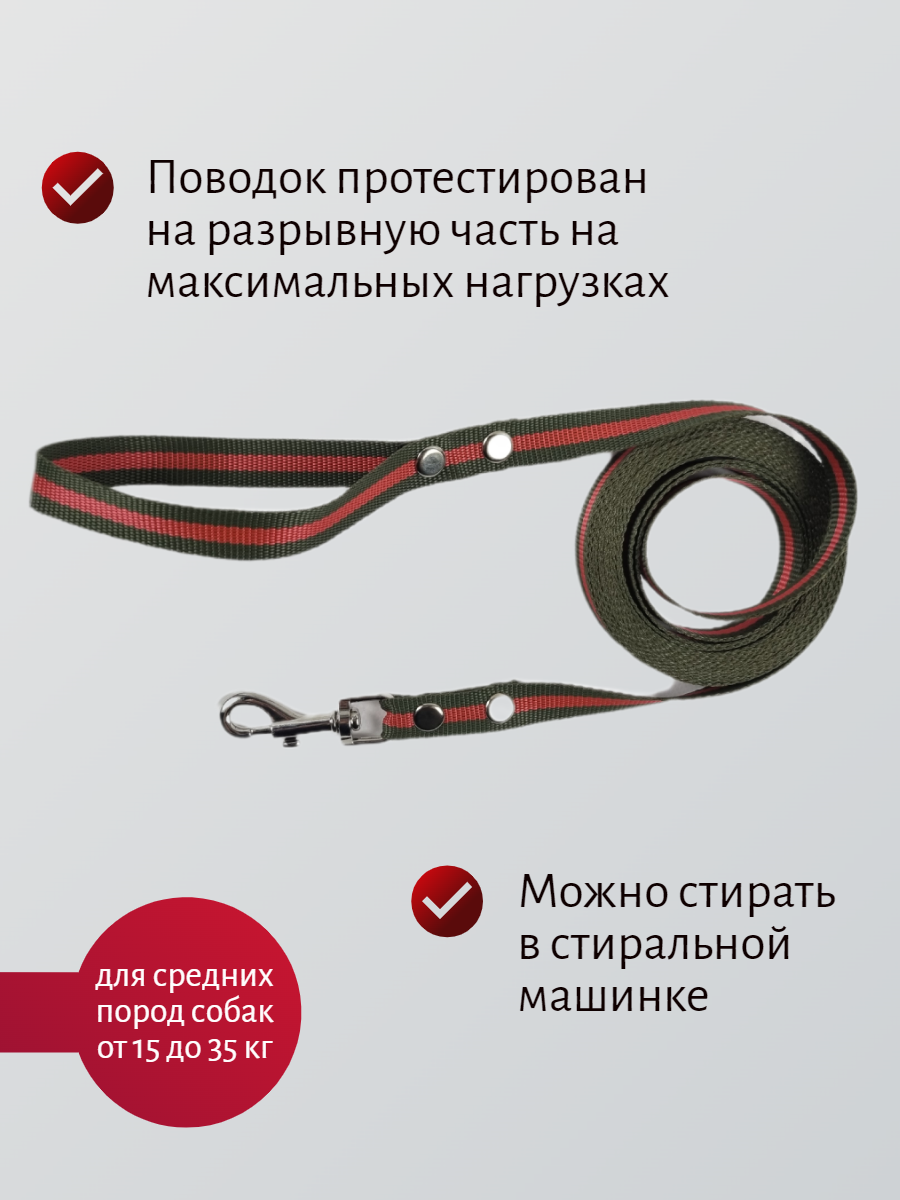 Поводок Хвостатыч для собак нейлоновый классический 3 м х 20 мм (Зелено-красный)