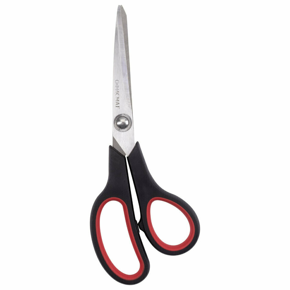 Ножницы офисмаг "Soft Grip", 190 мм, резиновые вставки, черно-красные, 3-х сторонняя заточка, 236456, 236456