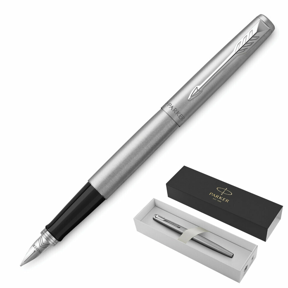 Ручка перьевая PARKER "Jotter Stainless Steel CT", корпус серебристый, детали хром, синяя, 2030946, 142940