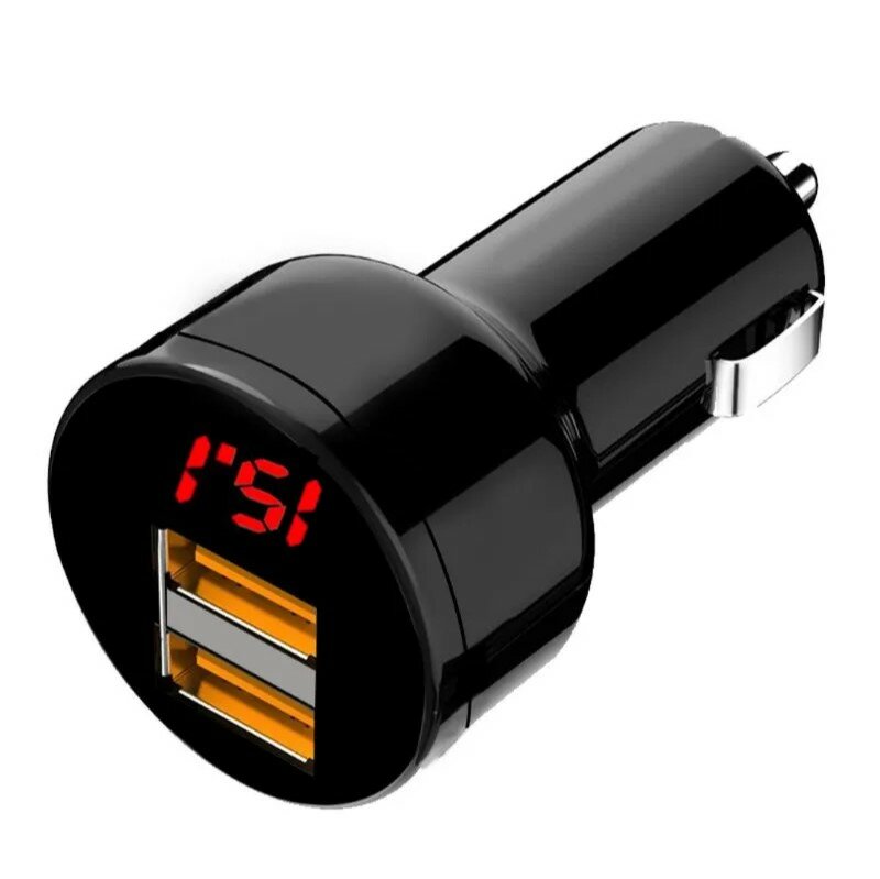 Автомобильное зарядное устройство в прикуриватель с 2 USB-портами и вольтметром
