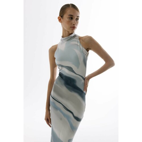 фото Платье-футляр повседневное, прилегающее, миди, размер 44/46, белый, голубой desilva.store