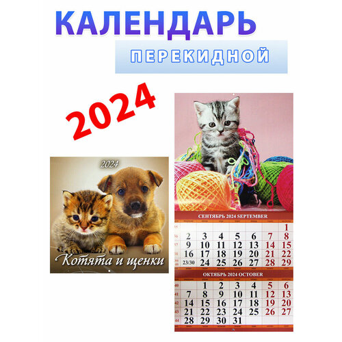 Атберг 98 Календарь на 2024 год: Котята и щенки перекидной 285х285 мм